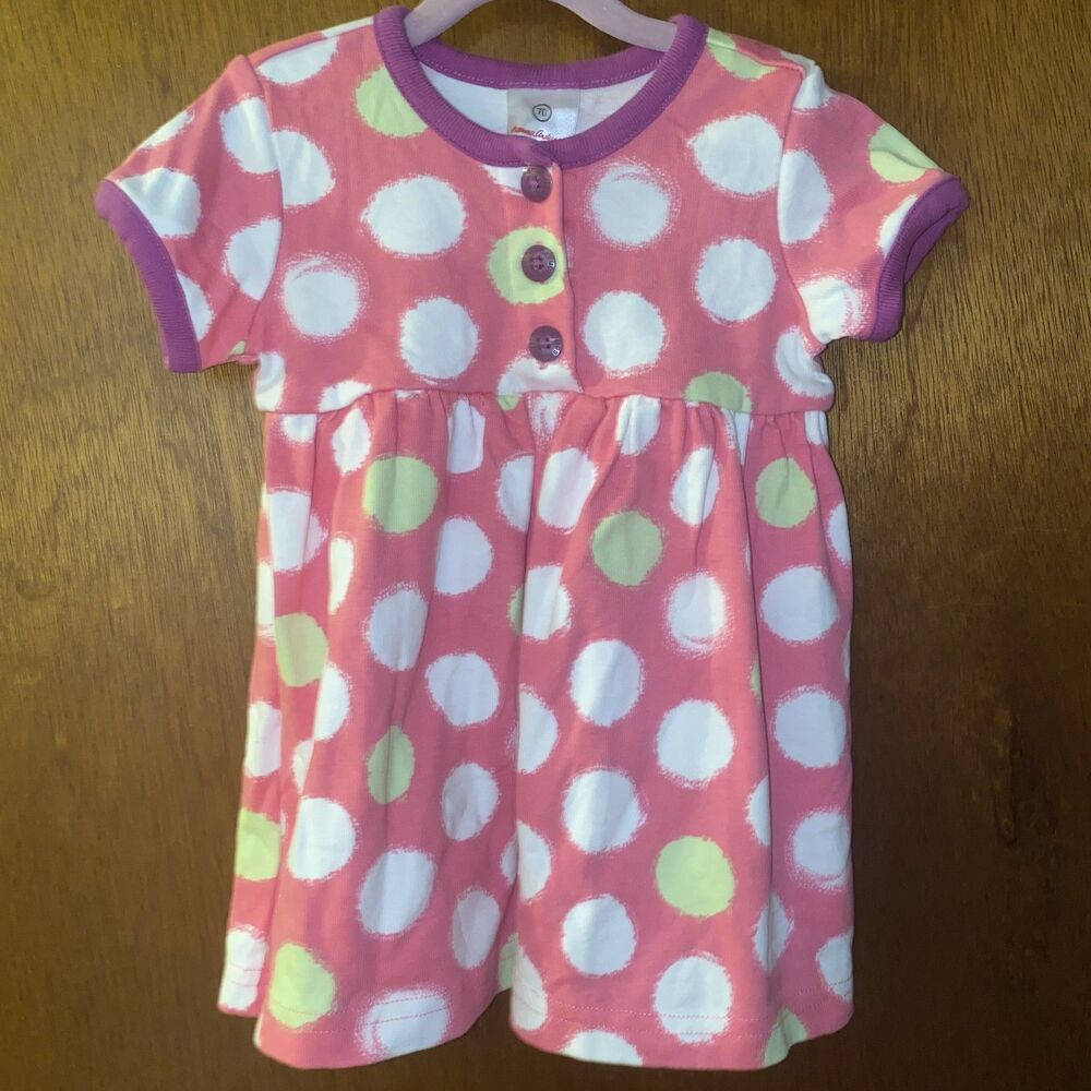 VGUC Hanna Andersson Girl's Polk-a-Dot Pink/White Dress With Buttons Size 6-12m